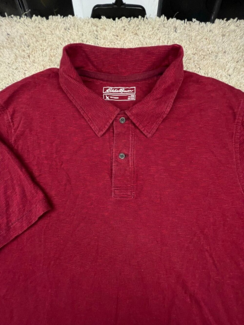 Eddie Bauer Polo Shirt Adult 2XL Striped Red Short Sleeve Collared Rugby Mens